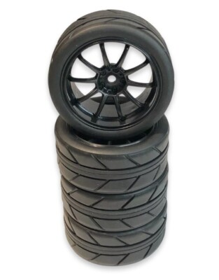 4pcs 1/10 on road Rubber Tires &12mm hex Wheels Rims Set For RC Car Touring 1:10