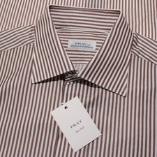 Fray NWT Byron Dress Shirt Size 44 17.5 in Brown  White Stripes 100 Cotton