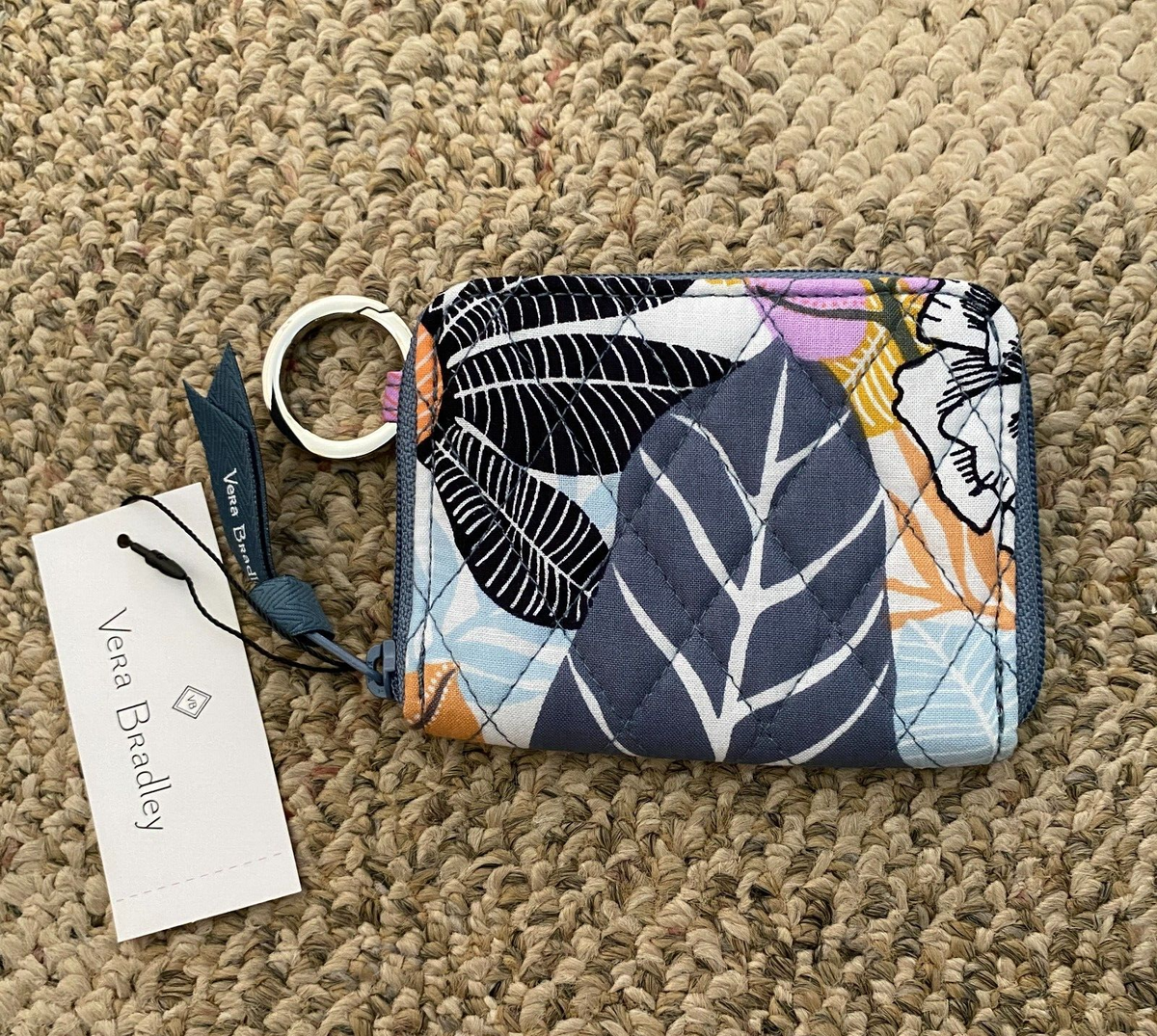 Vera Bradley RFID Petite Small Zip Around Wallet Key Ring Chain