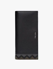 Prada Men's Saffiano Leather With Intarsia Detail Wallet, Black, MSRP $580
