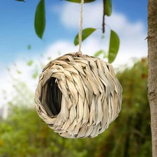 Handwoven Natural Straw Bird Nest Hang Birdhouse Round Breeding Grass Bird Cage