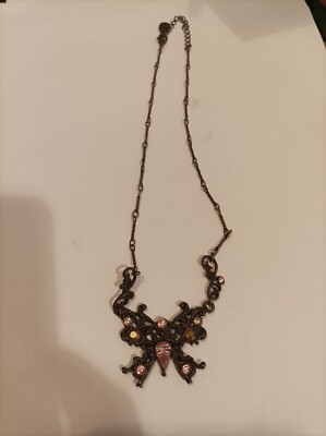 Vintage Halskette signiert Rose Paris - Schmetterling aus Metall gearbeitet und Strass
