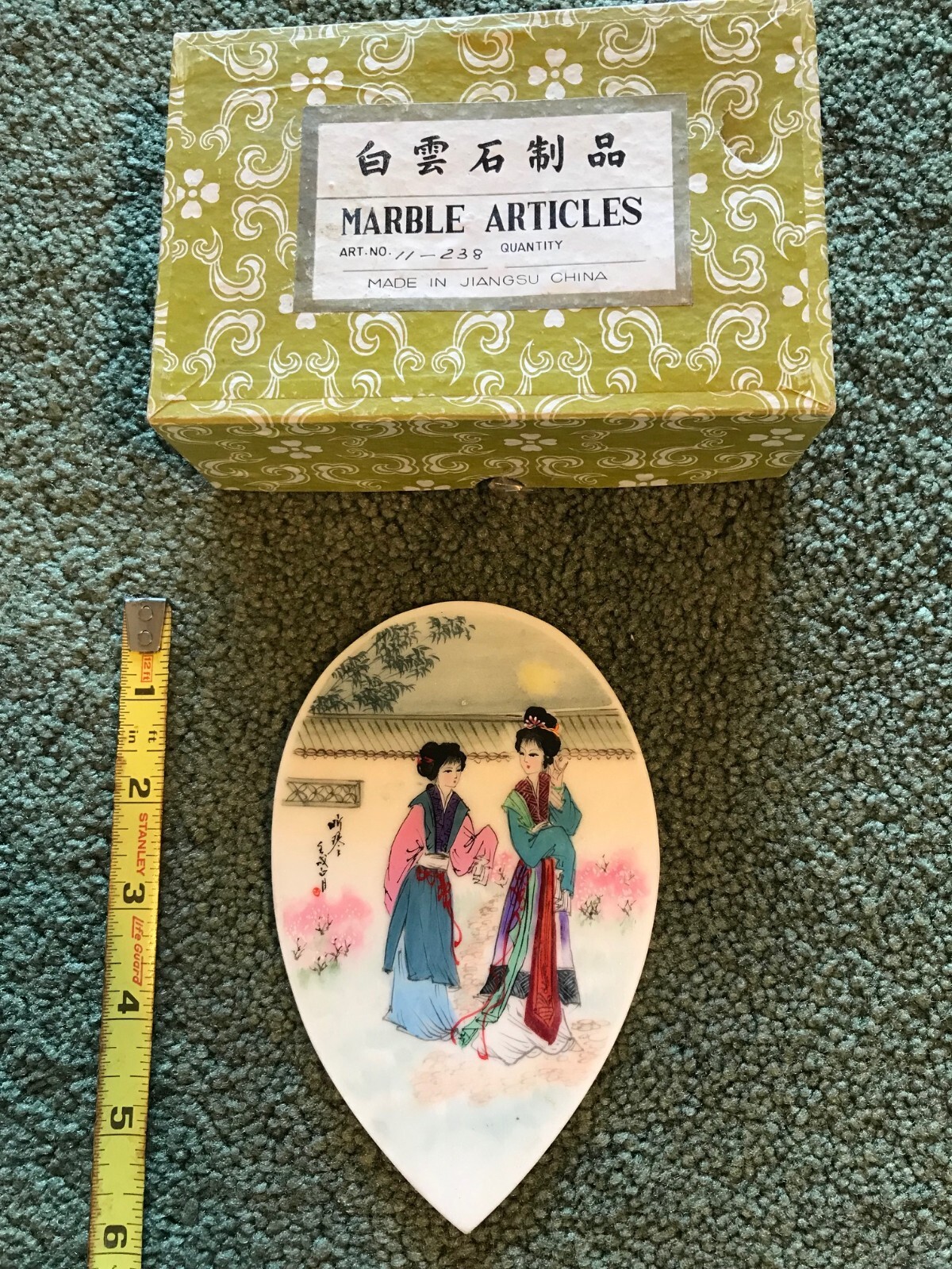 VTG Jiangsu China Marble Articles 1Side Painted Marble Disc With Stand