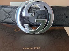 Mens Classic Gucci Belt Black Monogram Silver Authentic Size 30-32