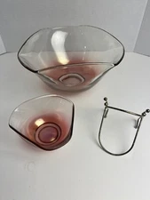 Anchor Hocking Cranberry Flash Chip & Dip Bowl W/ Hanger 3 Pc Set vtg  MCM