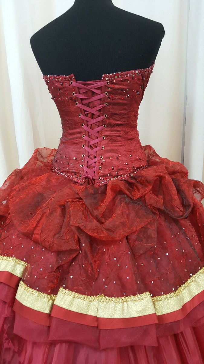 Mitzy Fashion Designer Quinceanera XV Ball Gown Dress 14M0024 Wine Gold 3  Piece | eBay