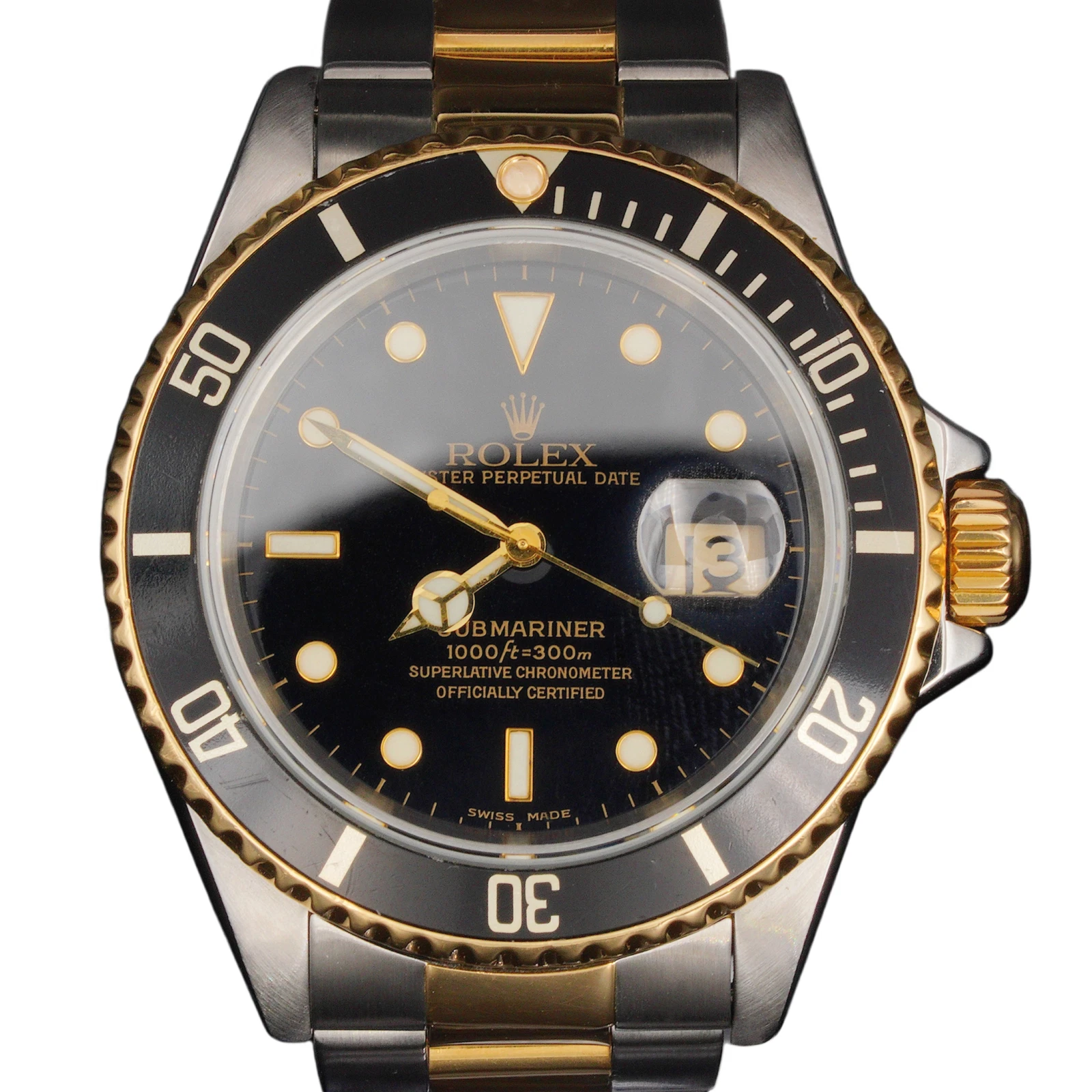 Rolex — Mens Rolex Two-Tone 18k Yellow Gold & SS Submariner Watch Black Dial 16613