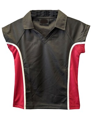 Mädchen schwarz/rot Polo Tee T-Shirt Schulshirts Uniform PE Top Kinder Tops