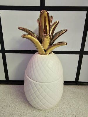 Ananas Weiß/Gold Keramik Krone Deckel Ananas Wohndeko Kerzenbehälter