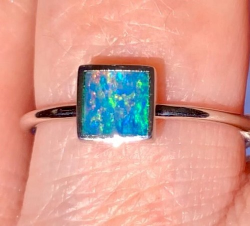 Great barrier Reef Australian Natural Opal Ladies ring 7 Sterling Video Square