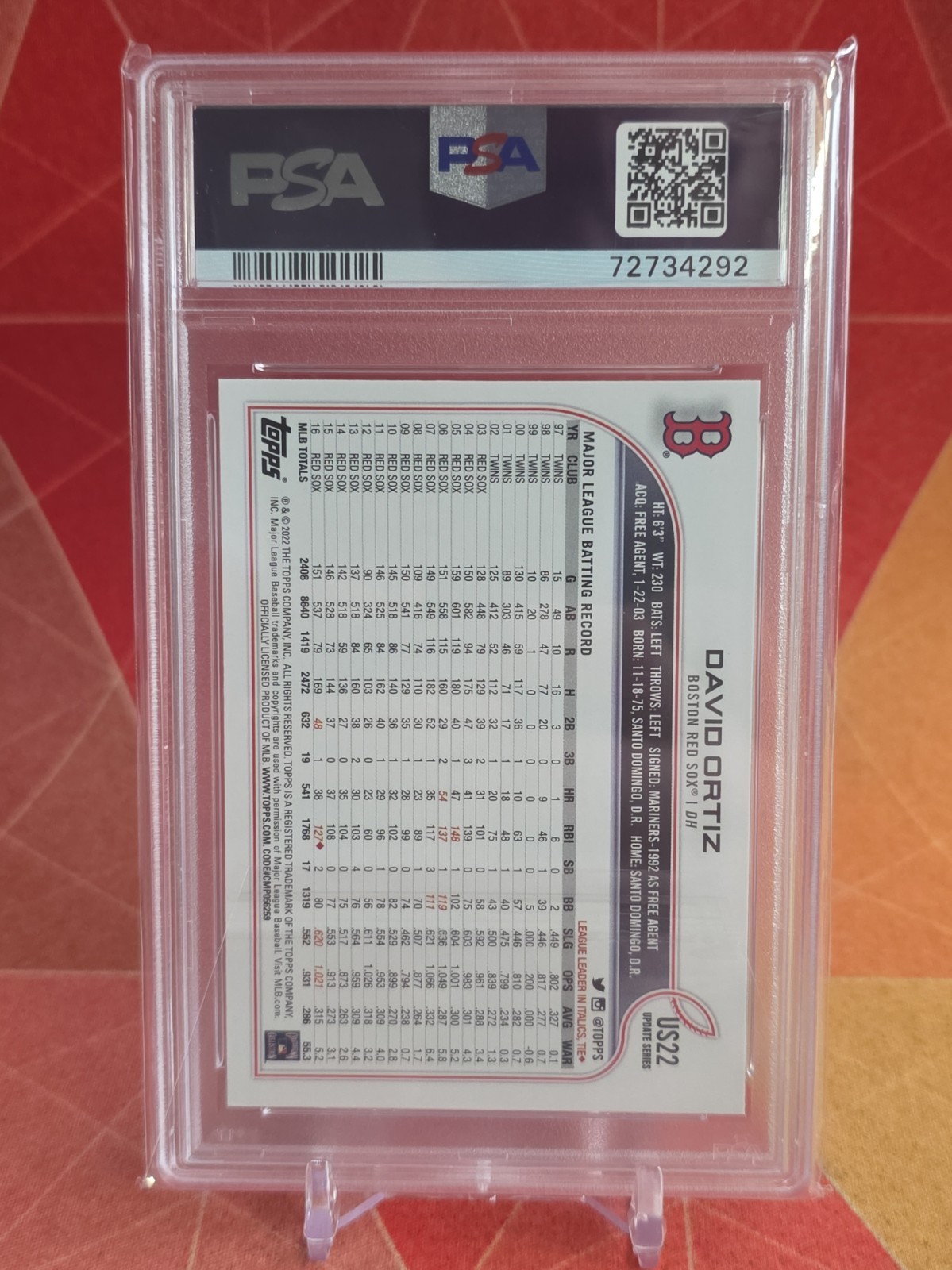 2022 Topps Update US22 David Ortiz SP PSA 9 view 2