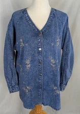 VTG Premiere International Denim Jacket Woman’s Size XL Button Up Y2K 90s Beaded