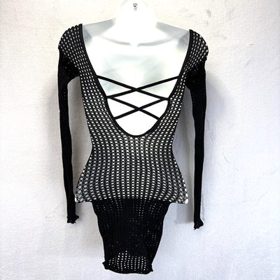 Black Fishnet Mesh Mini Dress Womens Small S Long Sleeve Goth Punk Festival  | eBay
