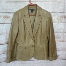 Saks Fifth Avenue Leather Camel Brown Blazer Women's Sz 14 1 Button Supple