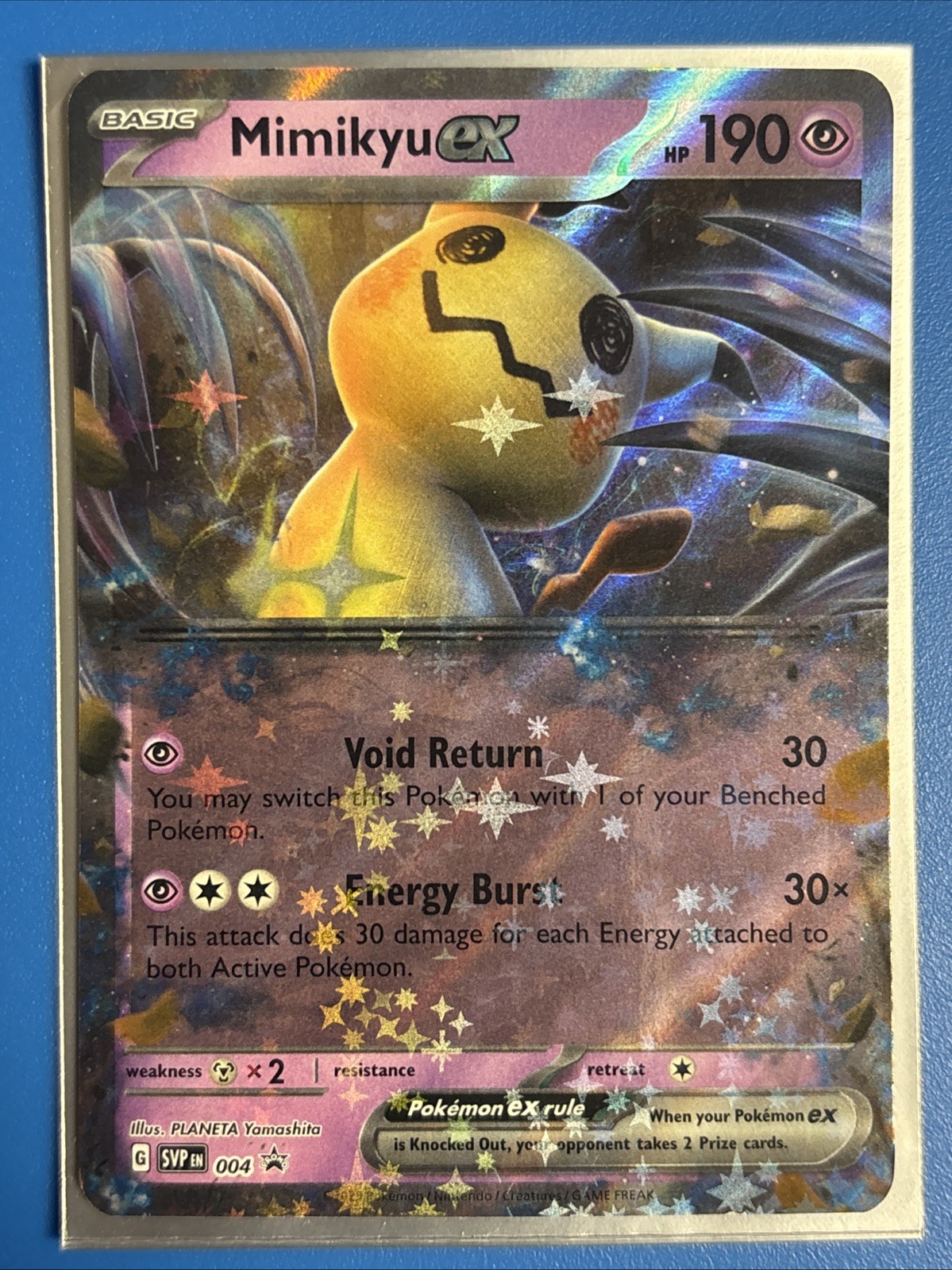 Pokemon Mimikyu EX SVP 004 Black Star Promo Card NM + Card Saver