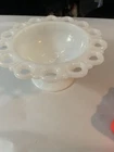 Vintage White Milk Glass Lace Edge Pedestal Candy Dish Compote Bowl 8”
