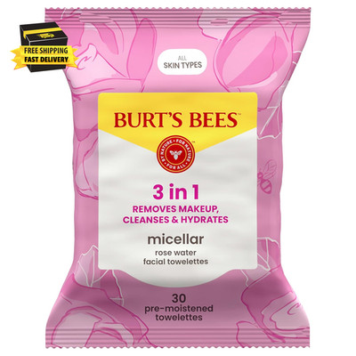 Burt S Bees Micellar Rose Water Facial Towelettes, 100% Plant Based Cloth; 99% N