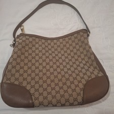 GUCCI BROWN CANVAS LEATHER LOGO HOBO SHOULDER BAG