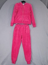 Tantrumes Women's Velour Tracksuit Set Hot Pink Small Zip Hoodie Jogger