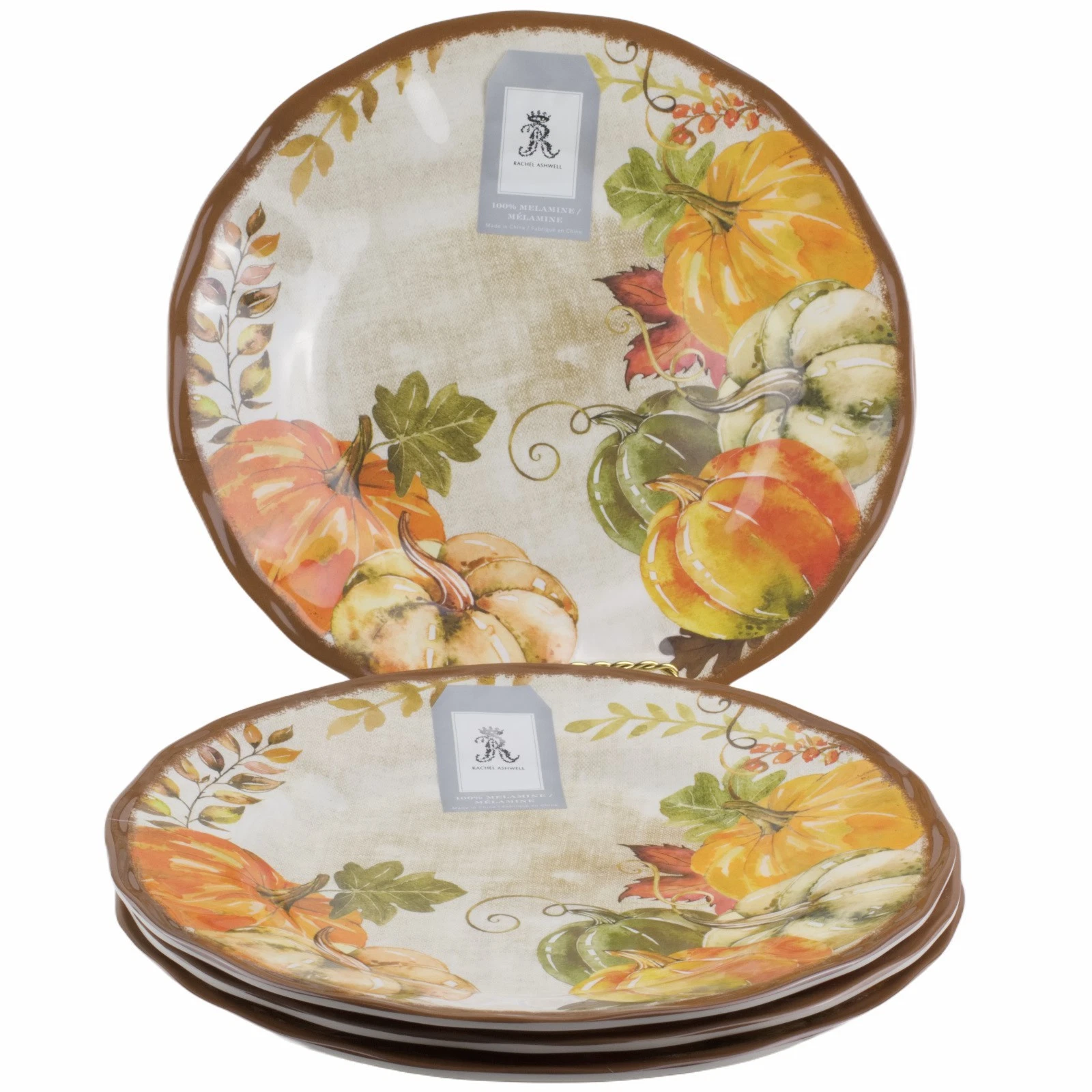 Rachel Ashwell Pumpkin Fall Thanksgiving Dinner Plates Melamine Set of 4