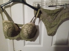 Victoria Secret Matching Bra (36DDD) And Panty (Large) Set Olive NWT