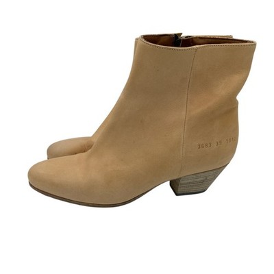 Common Projects Women's Tan Chunky Stacked Heel Western Ankle Boots Size 39 US 9