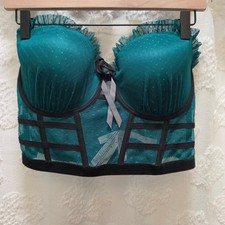 NWT Victoria's Secret Dream Angels Teal Swiss Dot Mesh Corset Bustier Top 36DD