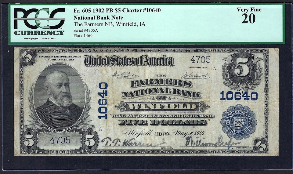 🇺🇸 IA 1902 $5 ♚♚ WINFIELD, IOWA ♚♚ PCGS VERY FINE 20 HARD TO FIND ! - Image 2 of 3