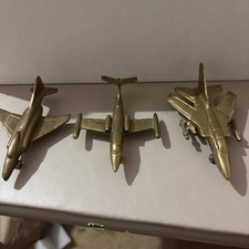 Vintage Brass Learjet 36 Model Plus 2 Jets One Fighter Jet 3 Pieces Total