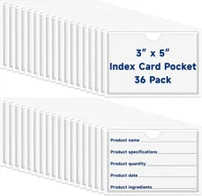 36 Clear Adhesive Index Card Pockets 3x5 Label Holders for Bins & Shelves