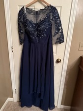 NWT Formal Full Length Dark Navy Blue Gown JJ  s House Size- US16 3/4 Sleeves