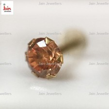 Real 14Kt Gold Stud Yellow Nose Ear Bone Pin Piercing Round Ring 20 Gauge CZ