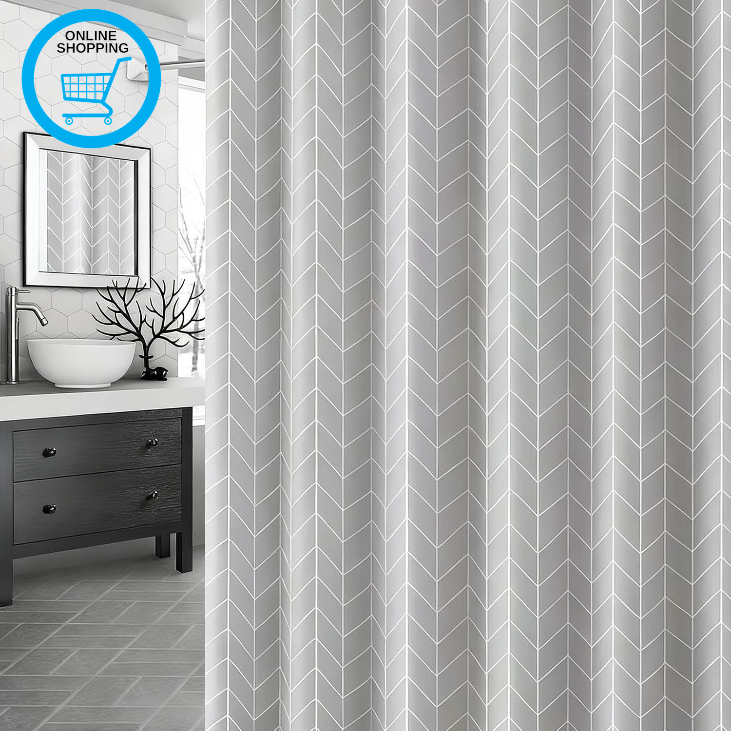 Shower Curtain for Bathroom - Mould and Mildew Resistant - Grey, 180 X 180 Cm (7