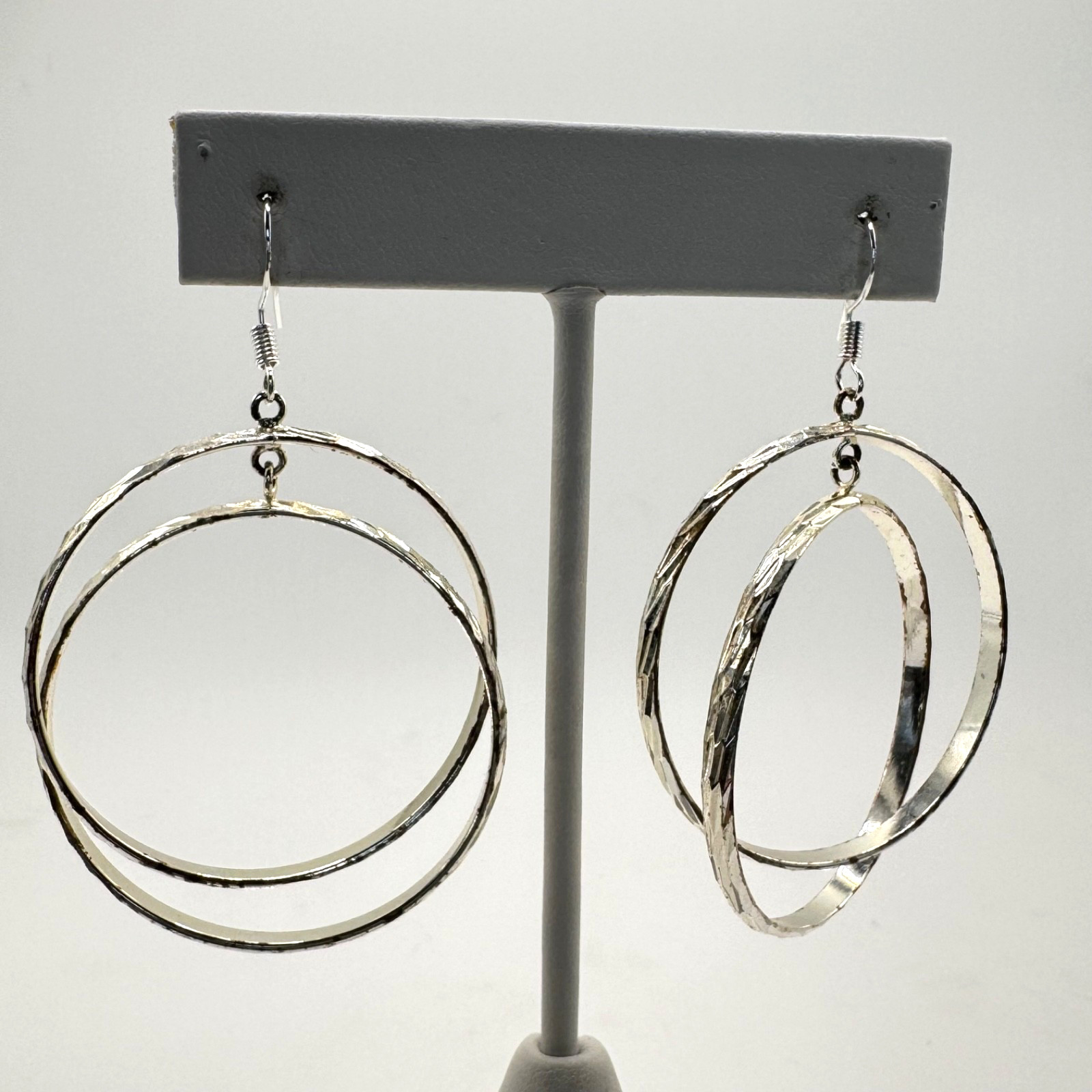 Triple Interlocking Hoops Dangle Earrings 925 Ste… - image 1