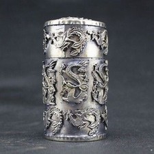 Ancienne boîte à cure-dent Miao argent dragon phénix dynastie de bon augure Chine fait main