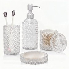LaMarriti Clear Bathroom Accessories Set, 4Pcs Glass Set