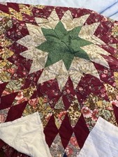 2 Calico 8 Point Star Quilted Ruffled Pillow Shams Country Cottage Core