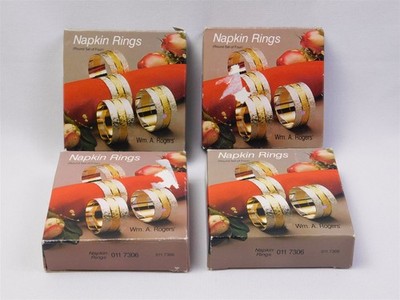 4 Boxes WM A Rogers Silver Plated Brass Napkin Rings NOS 011-7306