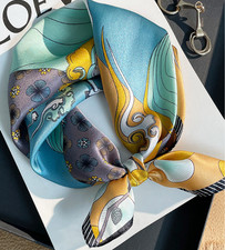 100 Silk Mulberry Neckerchief Scarf Shawl 53X53cm Bandana cliff Print wrap