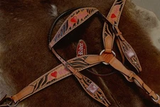 Horse Western Riding Leather Bridle Headstall Breast Collar Tack Pink 7651