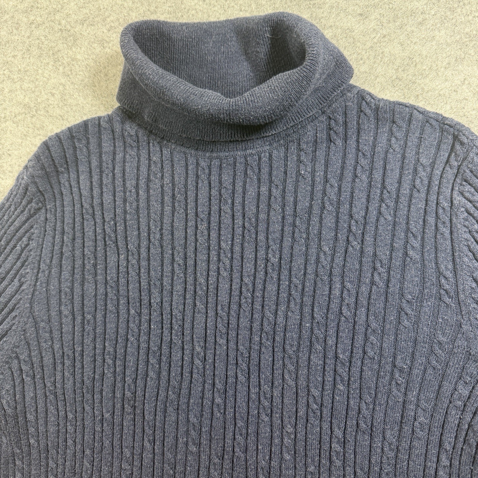 Talbots Cable Knit Turtleneck Sweater Womens L Navy Blue Preppy Slim Fit Luxury thumbnail 3