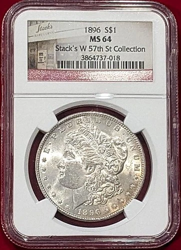 1896 STACKS W 57TH ST. COLLECTION MORGAN SILVER DOLLAR GRADED AN MS 64 BY NGC