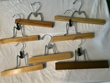Lot 7 vintage wood steel clamp style clothes hangers skirts pants slacks linens
