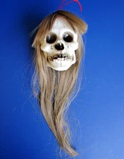 1960s SKULL W/HAIR SHRUNKEN HEAD CAR MIRROR HANGER VINTAGE PLASTIC HONG KONG