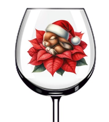 12x Weihnachten schlafender Hase Kaninchen Rose Vinyl Aufkleber Abziehbild Weinglas Flasche