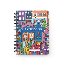 Colorful Cityscape Spiral Notebook  Illustrated Urban Buildings