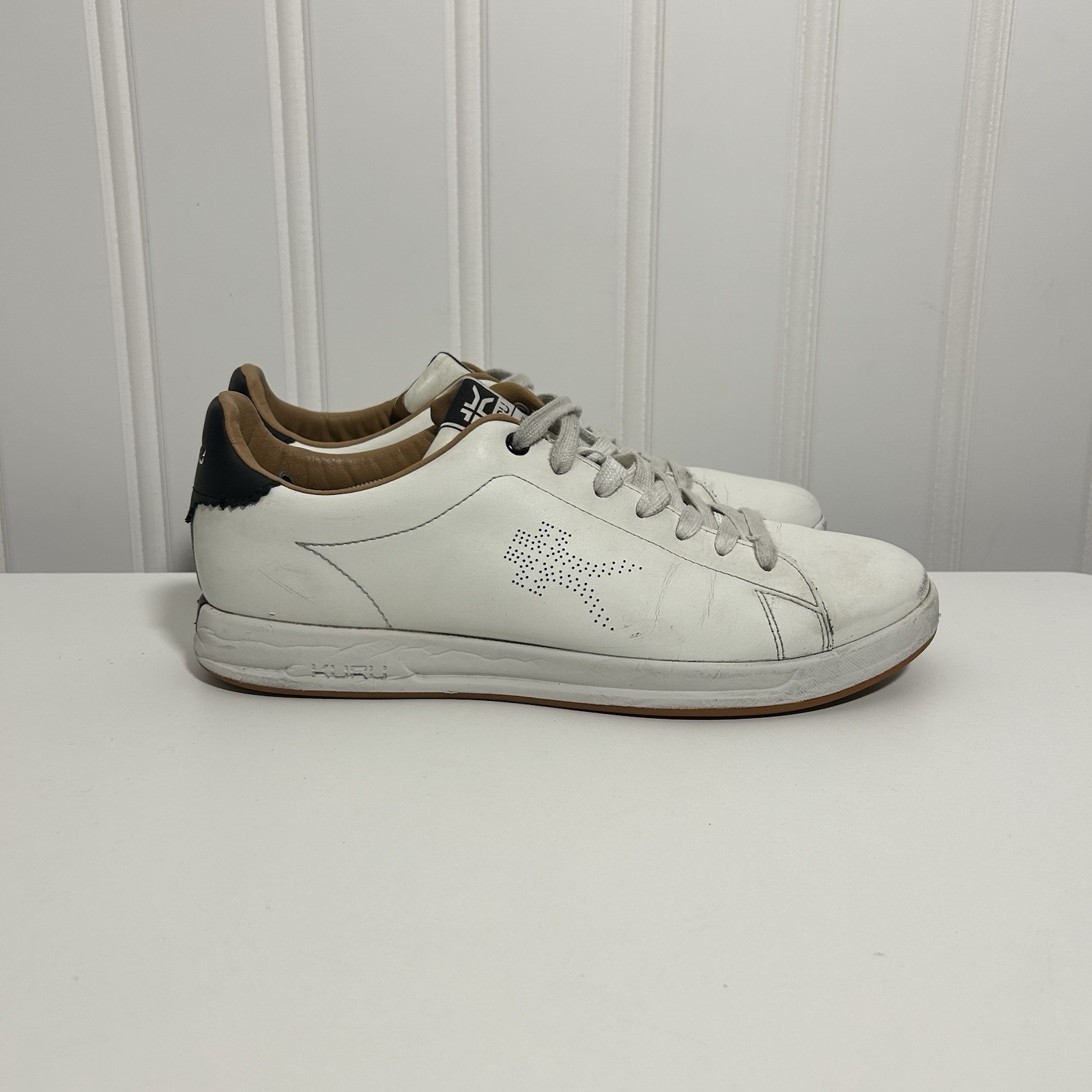 KURU White Leather Lace Up Sneakers Men's 11.5 Casual Comfort Solid Logo