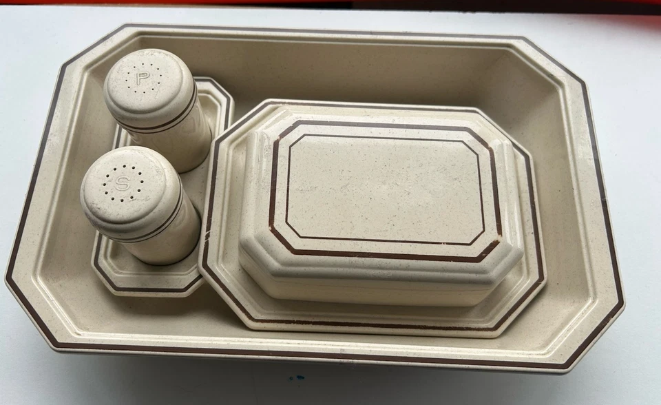Vintage EMSA Salt & Pepper Butter Dish Set Melamine 1970’s - Image 2 of 4