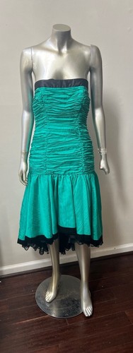 Abito da festa Sweetheart senza spalline retrò vintage anni 90 ballo ruche verde taffettà 8 M - Foto 1 di 5