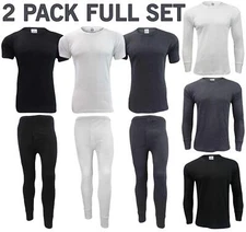 2 Full Set Mens Thermal Long Johns Top Bottom Underwear TShirt Short Long Sleeve